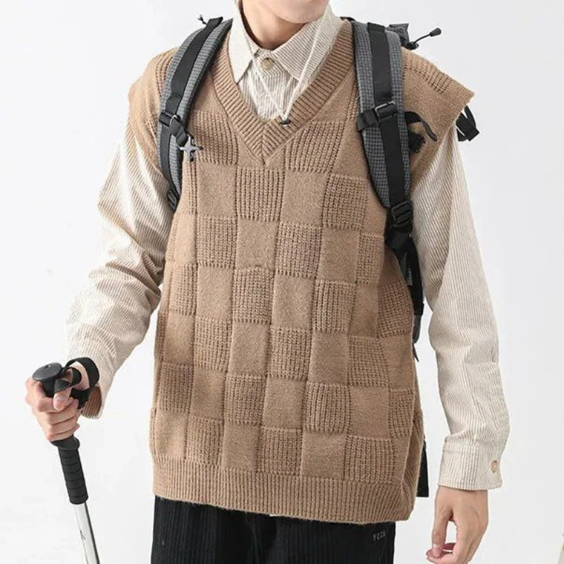 Вязаный жилет для пары в японском стиле, пуловер, свободный крой, свитер без рукавов с v-образным вырезом, универсальный однотонный клетчатый жилет
Вязаный жилет для пары в японском стиле, пуловер, свободный крой, свитер без рукавов с v-образным вырезом, универсальный однотонный клетчатый жилет