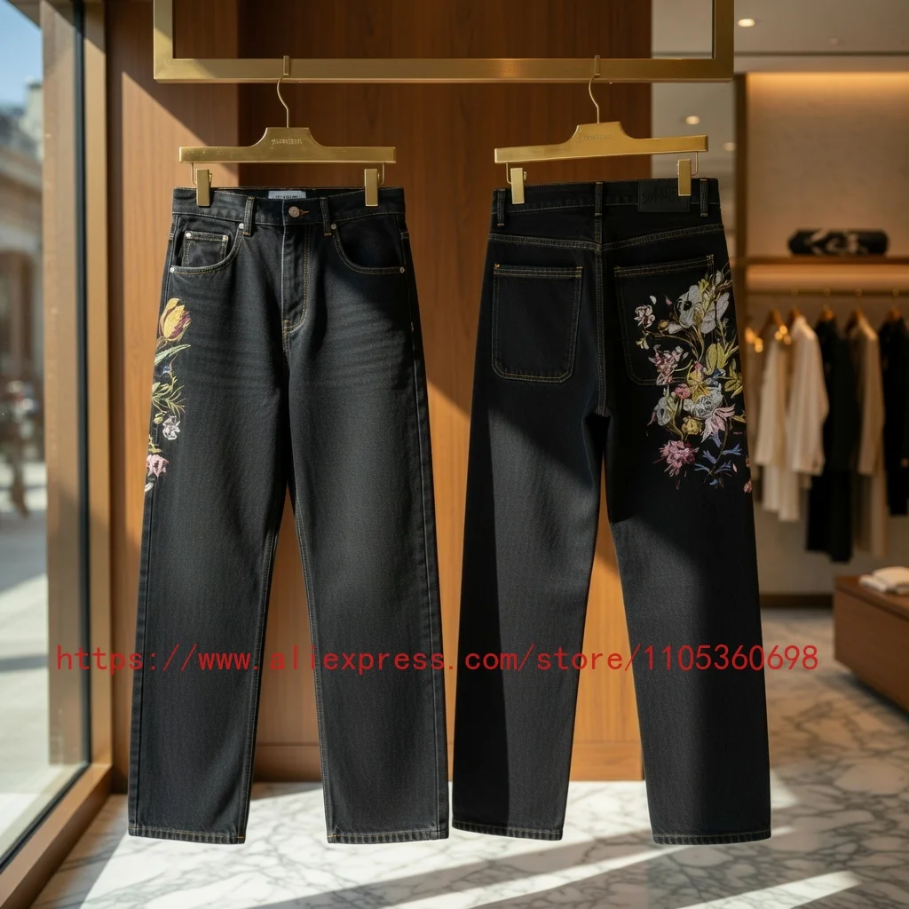 Real Photo DERSCHUTZE Men's Black Wide Leg Jeans Vintage Floral Embroidery Streetwear Loose Denim Pants
Real Photo DERSCHUTZE Men's Black Wide Leg Jeans Vintage Floral Embroidery Streetwear Loose Denim Pants
