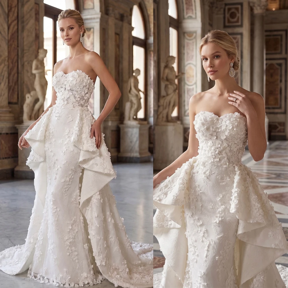 Elegant Mermaid Wedding Dresses Sweetheart Beads Appliques Lace Bridal Gowns Customized Lace-up Back Sweep Train Robes
Elegant Mermaid Wedding Dresses Sweetheart Beads Appliques Lace Bridal Gowns Customized Lace-up Back Sweep Train Robes