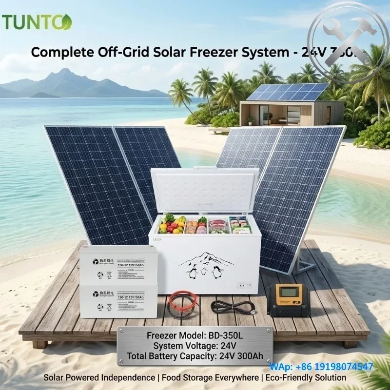 350L DC24V Solar Compressor Chest Freezer with Solar Panel & Battery for Fish Meat Ice Cream Storage
350L DC24V Solar Compressor Chest Freezer with Solar Panel & Battery for Fish Meat Ice Cream Storage
