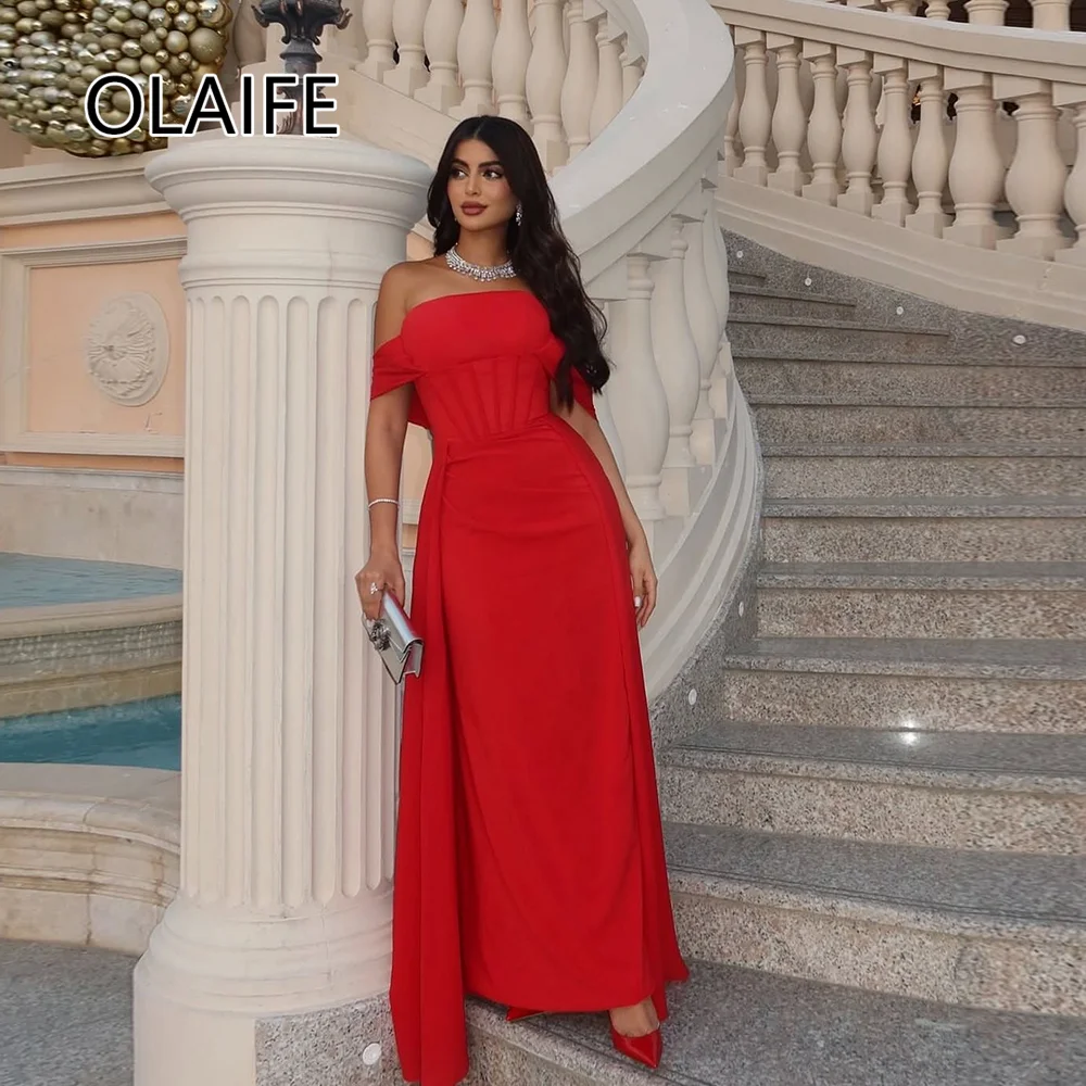 Women's Modest Boat Collar Satin Pleated Formal Evening Dress Sheath Backless Prom Saudi Gown with Court Customized
Women's Modest Boat Collar Satin Pleated Formal Evening Dress Sheath Backless Prom Saudi Gown with Court Customized