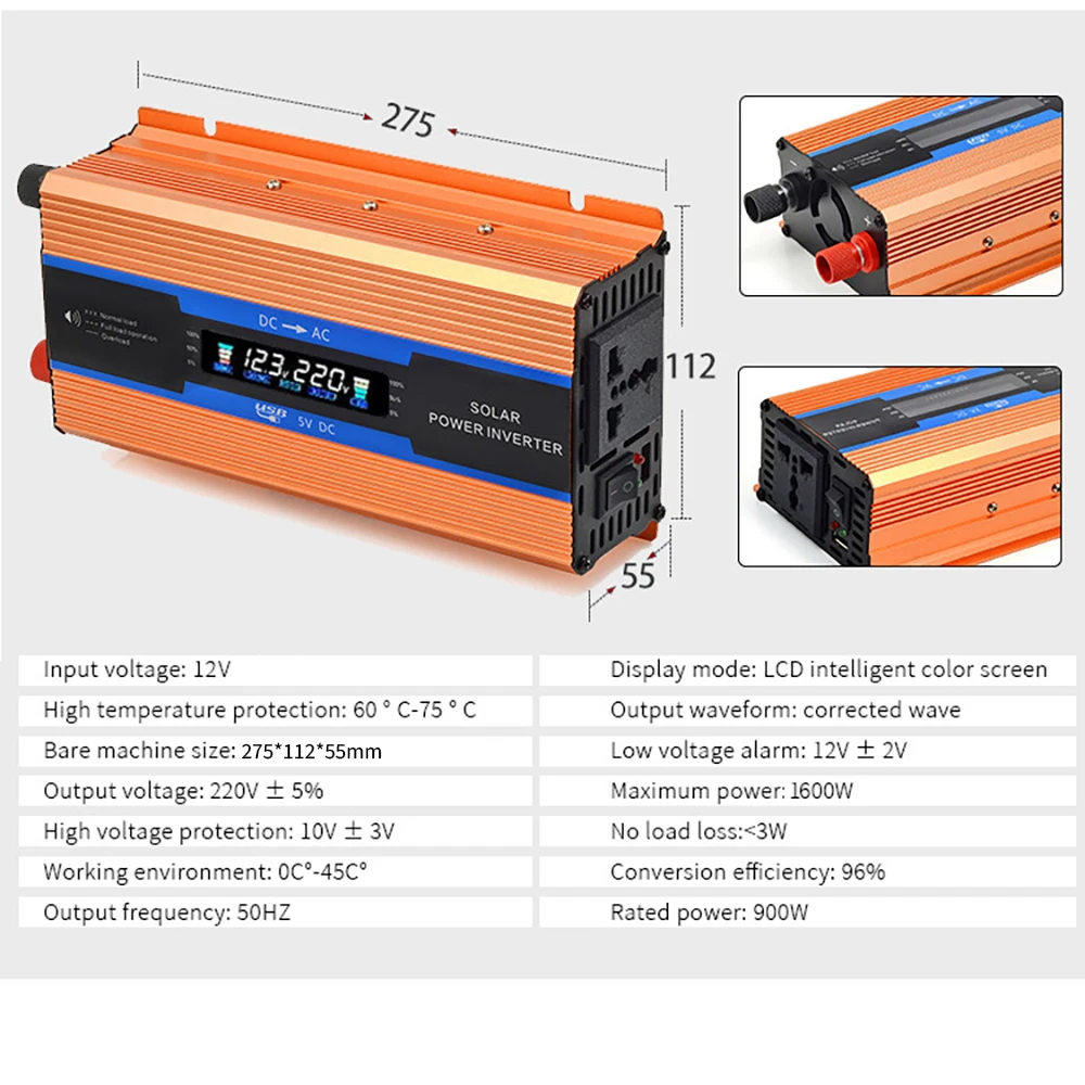 UN Socket Power Inverter 12V 220V 1600W Portable Solar Inverter Voltage Transformer Converter Dc To Ac Voltage Regulator Charger
UN Socket Power Inverter 12V 220V 1600W Portable Solar Inverter Voltage Transformer Converter Dc To Ac Voltage Regulator Charger