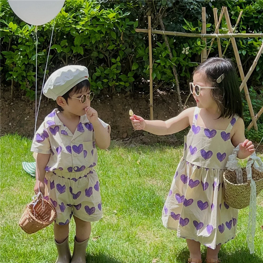Vacation Look Matching Brother and Sister Clothes Baby Girls Beach Dress Holiday Child Boys Heart Shirt + Shorts 2 Piece Outfits
Vacation Look Matching Brother and Sister Clothes Baby Girls Beach Dress Holiday Child Boys Heart Shirt + Shorts 2 Piece Outfits