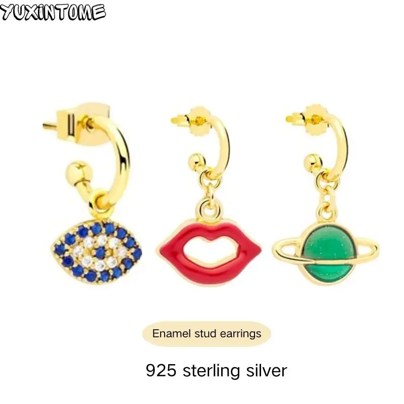 925 Sterling Silver Needle Evil Eye/Lip Stud Earrings for Women Cute Enamel Personality Gold Earrings Fashion Jewelry Accessory
925 Sterling Silver Needle Evil Eye/Lip Stud Earrings for Women Cute Enamel Personality Gold Earrings Fashion Jewelry Accessory