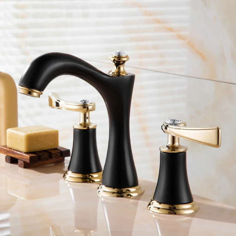 Matte Black 3 Pcs Bathroom Faucet Deck Mounted Black Painting 2 Handles Diamond Bathroom Bathtub Basin Mixer Tap Faucet
Matte Black 3 Pcs Bathroom Faucet Deck Mounted Black Painting 2 Handles Diamond Bathroom Bathtub Basin Mixer Tap Faucet