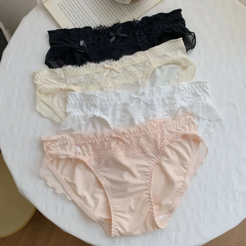 Comfortable Ruffle Ice Silk Panties Mesh Bow Low Waist Briefs Cotton Crotch Underwear Women Lace Underpants Women G String
Comfortable Ruffle Ice Silk Panties Mesh Bow Low Waist Briefs Cotton Crotch Underwear Women Lace Underpants Women G String