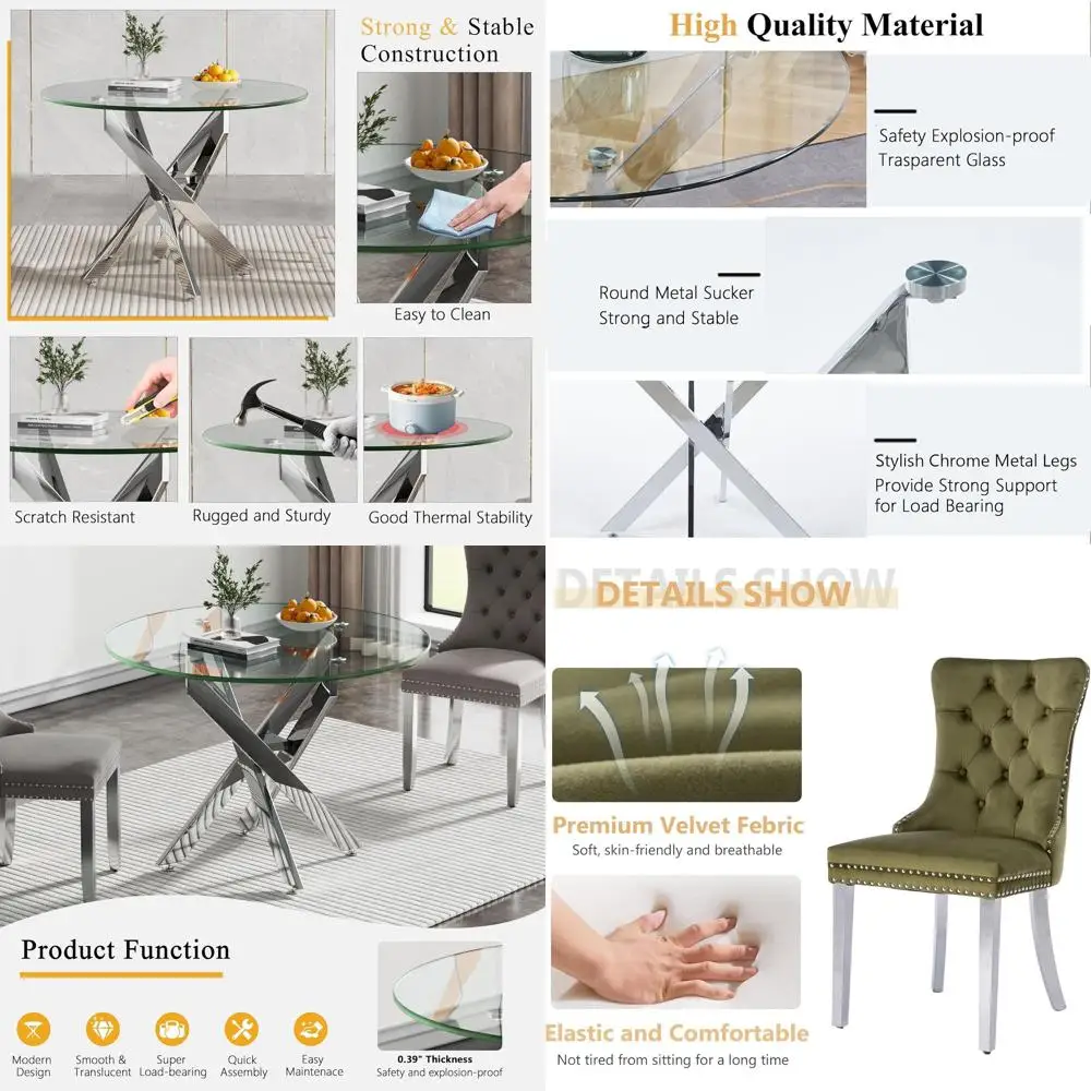Round Glass Dining Table Set for 2, Small Kitchen Table Sets for 2, 35 Round Glass Table with Olive Green Velvet Chairs Set for
Round Glass Dining Table Set for 2, Small Kitchen Table Sets for 2, 35 Round Glass Table with Olive Green Velvet Chairs Set for