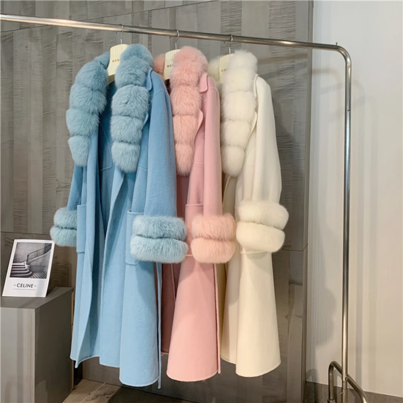 Winter Women X-long Cashmere wool double-sided woolen coat Luxury Jacket Belt Natural Fox Fur Collar Cuffs Streetwear
Winter Women X-long Cashmere wool double-sided woolen coat Luxury Jacket Belt Natural Fox Fur Collar Cuffs Streetwear
