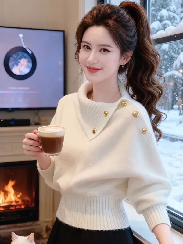 Белый вязаный свитер с металлическим синим воротником нестандартной формы, приталенный, для женщин, осень-зима, модный
Белый вязаный свитер с металлическим синим воротником нестандартной формы, приталенный, для женщин, осень-зима, модный