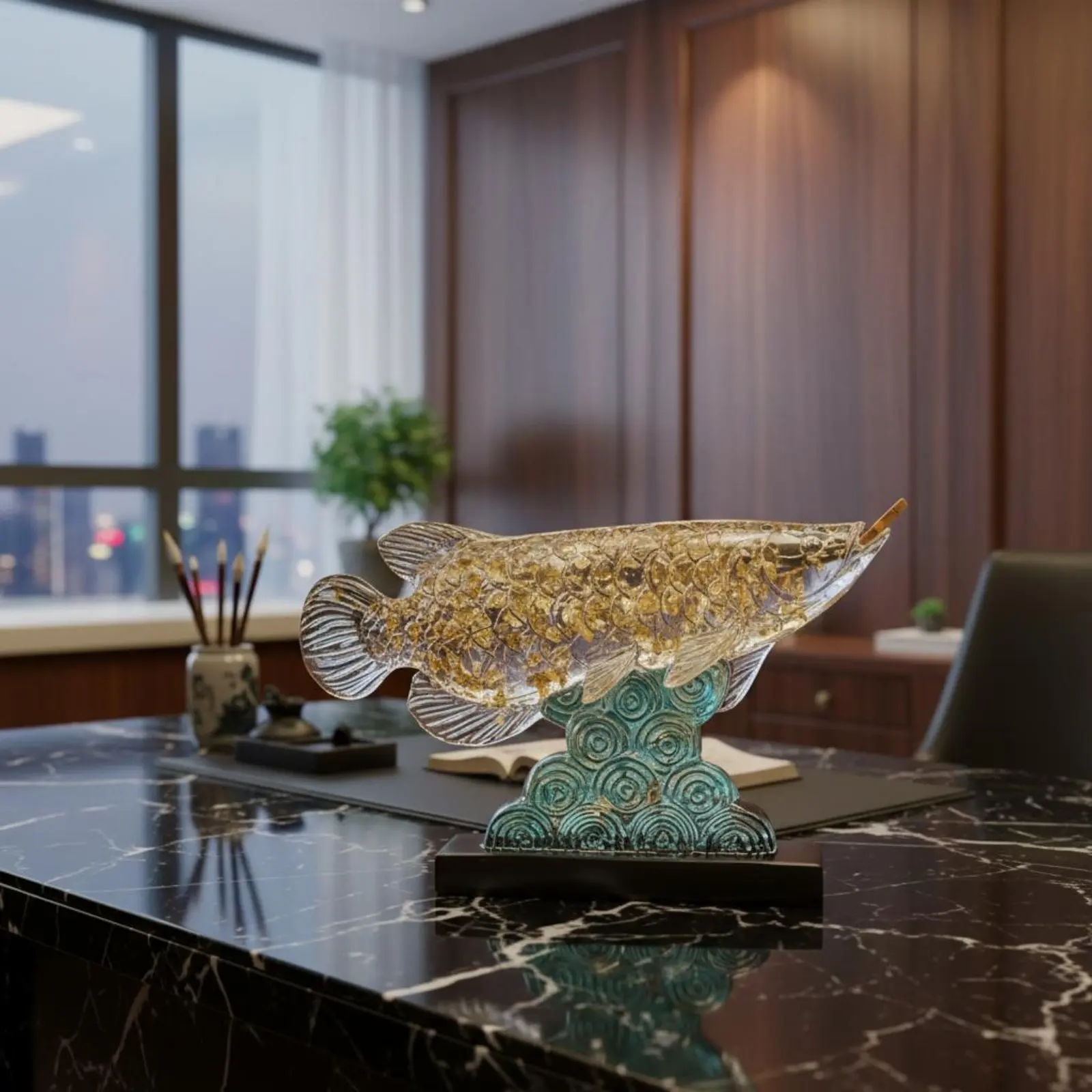 Gold Foil Scaled Guardian Aquatic Creature Figurine New Chinese Design Crystal Arowana Statue Desktop Sculpture Wealth Symbol
Gold Foil Scaled Guardian Aquatic Creature Figurine New Chinese Design Crystal Arowana Statue Desktop Sculpture Wealth Symbol