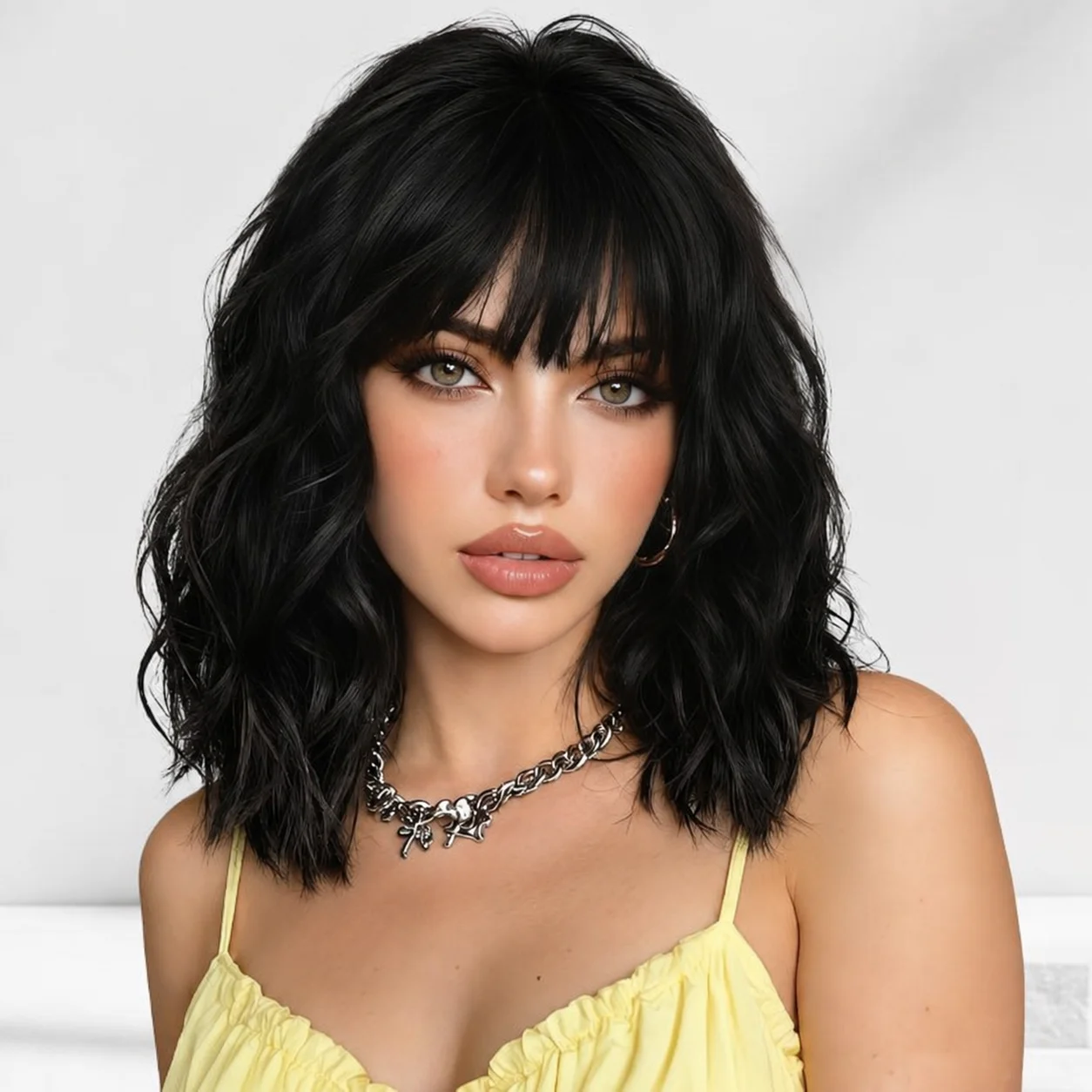 Black Wigs for Women 14 Inch Charming Wig with Bangs for Women Shoulder Length Natural Wavy Synthetic Wigs for Daily Party Cosplay
Black Wigs for Women 14 Inch Charming Wig with Bangs for Women Shoulder Length Natural Wavy Synthetic Wigs for Daily Party Cosplay