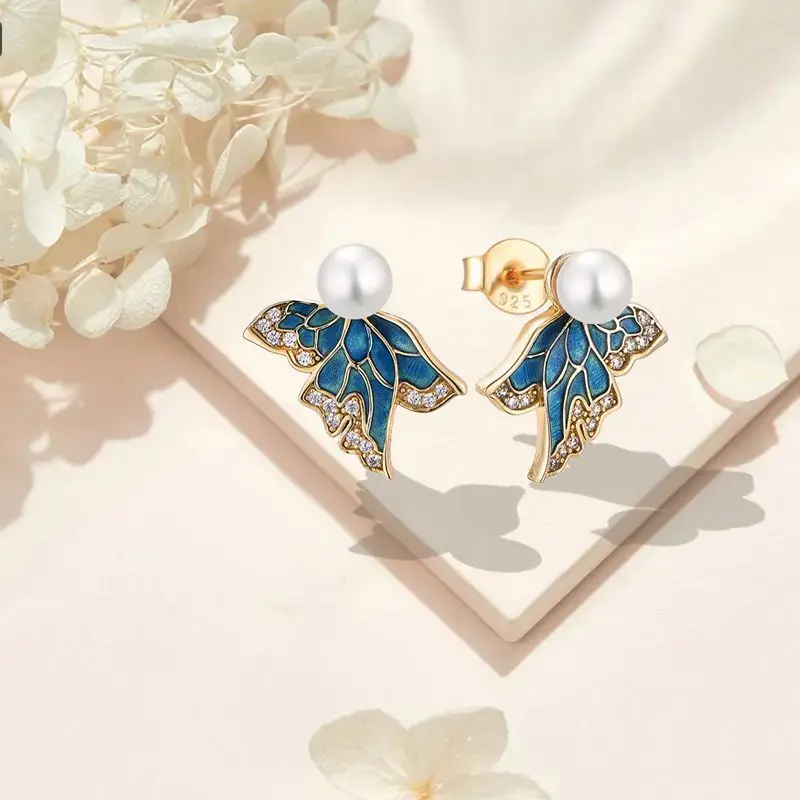 Butterfly Pearl Earrings Female S925 Sterling Silver Enamel Butterfly Stud Earrings
Butterfly Pearl Earrings Female S925 Sterling Silver Enamel Butterfly Stud Earrings