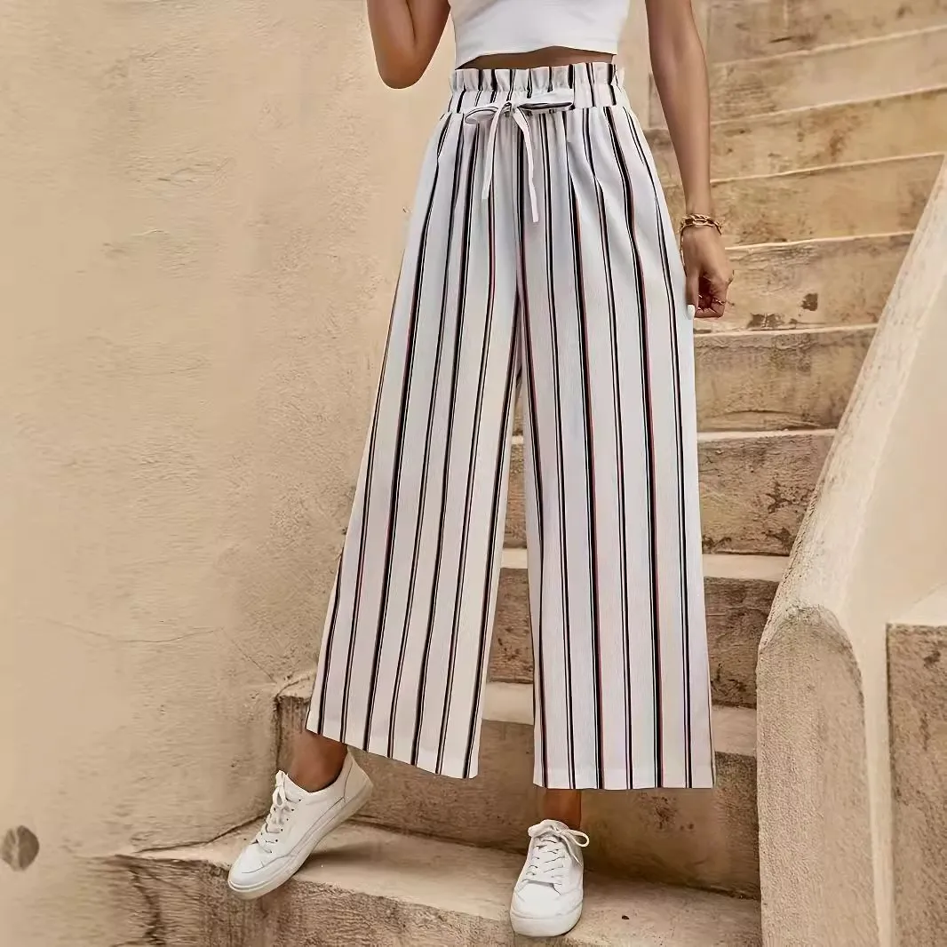 Women Summer Casual Pants High Waist Loose Fit Trousers Lightweight Cropped Wide Leg Pants Elastic Waist Drawstring Striped
Women Summer Casual Pants High Waist Loose Fit Trousers Lightweight Cropped Wide Leg Pants Elastic Waist Drawstring Striped