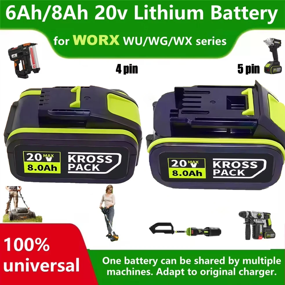 Premium Grade Universal Replacement for WORX – 20V 8Ah Li-ion, 4pin/5pin Compatible with Electric Wrench & Drill Tools
Premium Grade Universal Replacement for WORX – 20V 8Ah Li-ion, 4pin/5pin Compatible with Electric Wrench & Drill Tools