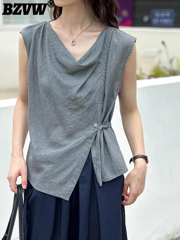 BZVW Elegant Vest For Women Stacked Collar Sleeveless Solid Color Irregular Casual Tops 2024 Summer New Clothing 25A8358
BZVW Elegant Vest For Women Stacked Collar Sleeveless Solid Color Irregular Casual Tops 2024 Summer New Clothing 25A8358