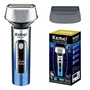 Kemei 남성용 세척 가능한 습식 및 건식 전기 면도기, 얼굴 수염 전기 면도기, 충전식 헤드 대머리 3-블레이드 면도기 시스템