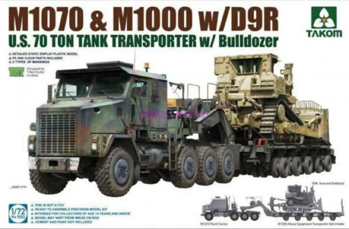 Takom model US M1070 & M1000 1/72 Scale Tak5002 w/D9R U.S.70 Ton Tank Transporter w Bulldozer Assembly plastics model kit
Takom model US M1070 & M1000 1/72 Scale Tak5002 w/D9R U.S.70 Ton Tank Transporter w Bulldozer Assembly plastics model kit