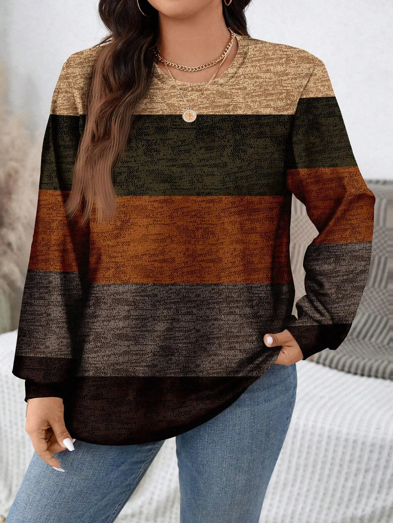 Plus Size Stripe Print Casual Minimalist Round Neck Loose Sweatshirt Spring
Plus Size Stripe Print Casual Minimalist Round Neck Loose Sweatshirt Spring