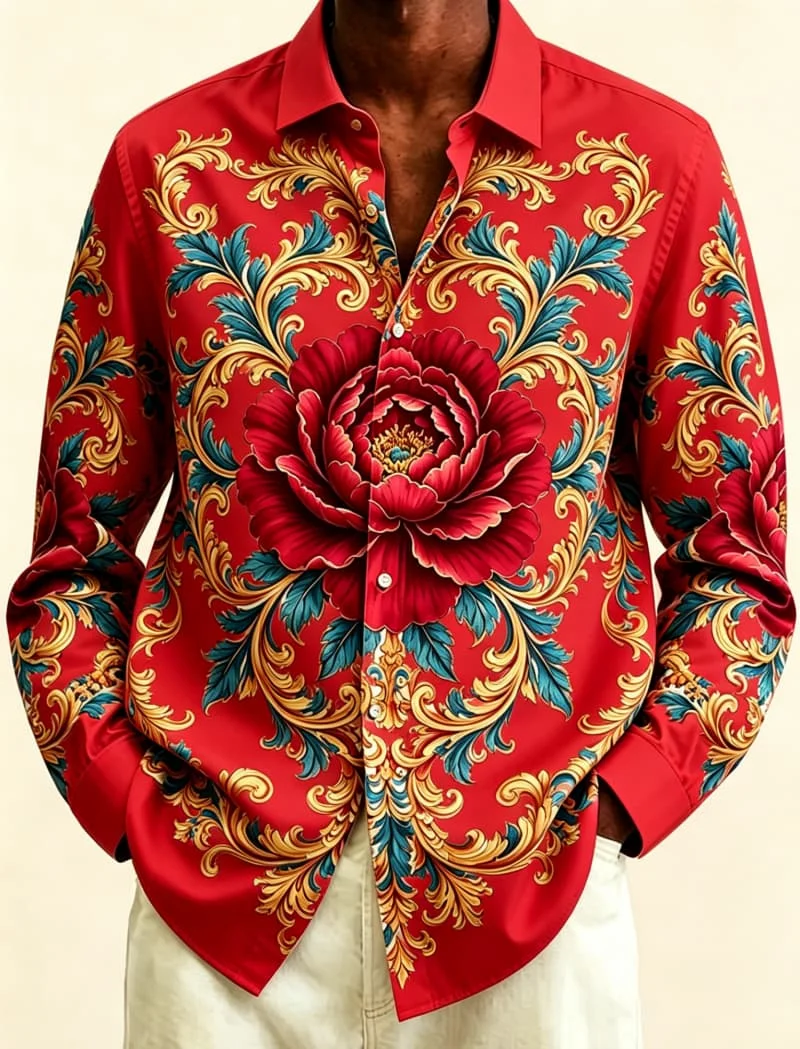 Baroque floral print long sleeved shirt, men's casual shirt, elegant artistic style, suitable for home wear and casual outings
Baroque floral print long sleeved shirt, men's casual shirt, elegant artistic style, suitable for home wear and casual outings
