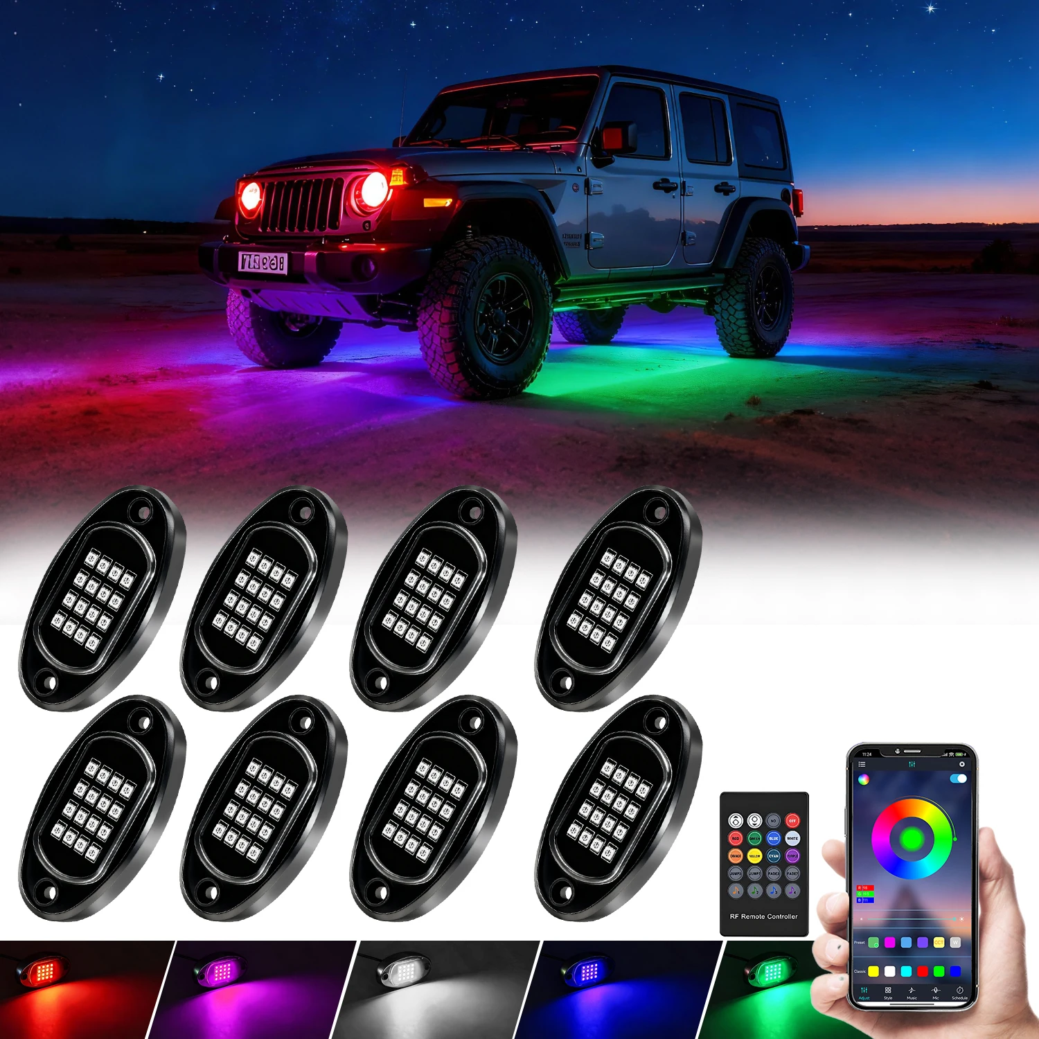 RGB LED Rock Lights Car Chassis Light Music Sync Undergolw For Jeep Off-Road Truck Boat Bluetooth APP Control 4/6/8 In 1
RGB LED Rock Lights Car Chassis Light Music Sync Undergolw For Jeep Off-Road Truck Boat Bluetooth APP Control 4/6/8 In 1