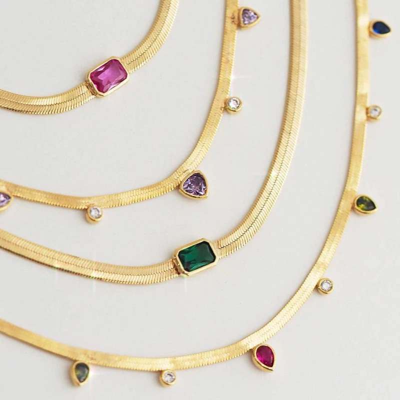 18K Gold Plated Stainless Steel Necklace Flat Snake Chain Necklace Ruby Zircon Choker Necklace Fashion Necklaces 2022 Woman
18K Gold Plated Stainless Steel Necklace Flat Snake Chain Necklace Ruby Zircon Choker Necklace Fashion Necklaces 2022 Woman