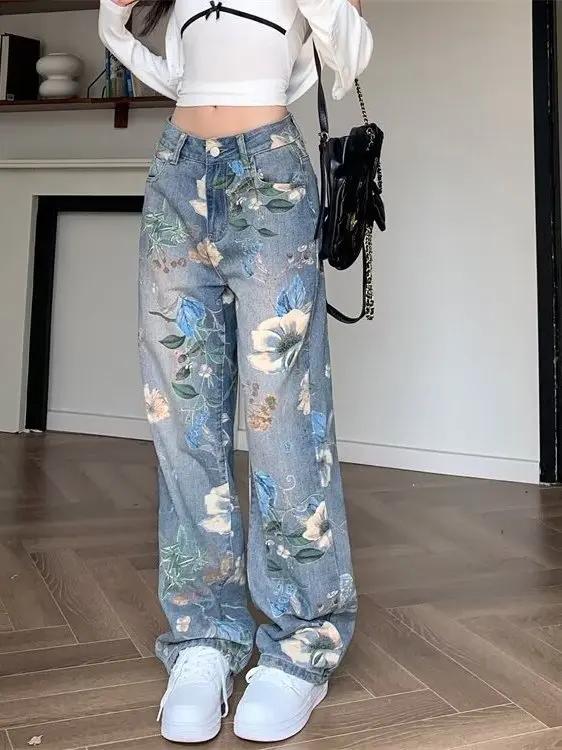 American Style High Waist Loose Fit Floral Print Denim Jeans Women's Autumn Winter New High Waist Loose Floor-Length Pants
American Style High Waist Loose Fit Floral Print Denim Jeans Women's Autumn Winter New High Waist Loose Floor-Length Pants