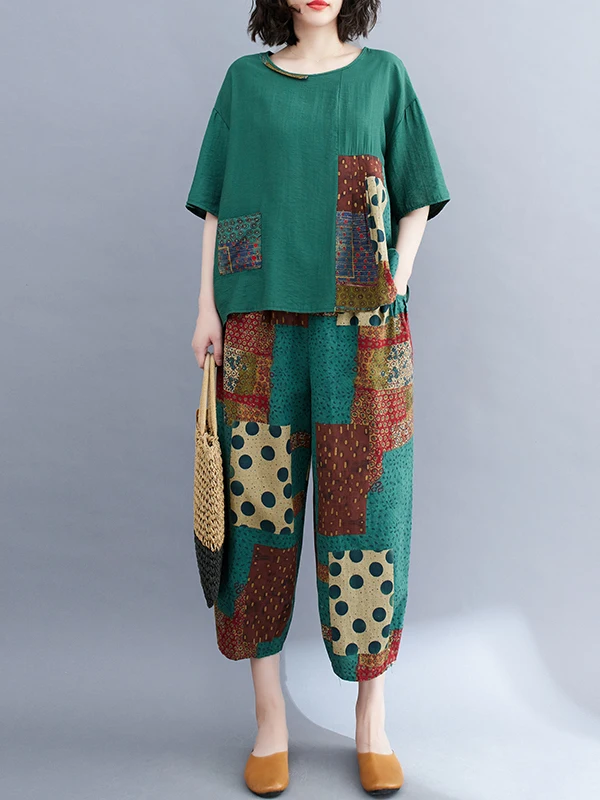 plus Size Summer Fashion Print Cotton Linen Set Short Sleeve T-Shirt Seven Inch Pants Two Piece Set Age Reduction Trendy Ense...
plus Size Summer Fashion Print Cotton Linen Set Short Sleeve T-Shirt Seven Inch Pants Two Piece Set Age Reduction Trendy Ense...