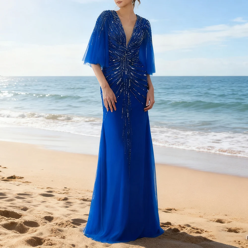 Customized Spakle Long Blue Evening Dresses for Special Occasions V-Neck Floor-Length A-Line Women Gala Prom Party Gowns 2025
Customized Spakle Long Blue Evening Dresses for Special Occasions V-Neck Floor-Length A-Line Women Gala Prom Party Gowns 2025