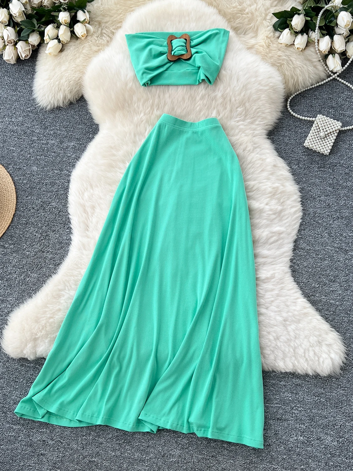 Summer Vaion Pure Desire Women's Set High Waist Strapl Top Svel Long Skirt Sexy Spicy Metal Bule Faion Ensemble
Summer Vaion Pure Desire Women's Set High Waist Strapl Top Svel Long Skirt Sexy Spicy Metal Bule Faion Ensemble