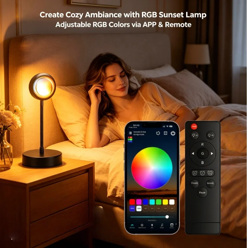 Sunset Lamp RGB LED Projection Night Light with APP Remote Control Adjustable Angle Bedroom Desk Decor Aesthetic Room Photograph
Sunset Lamp RGB LED Projection Night Light with APP Remote Control Adjustable Angle Bedroom Desk Decor Aesthetic Room Photograph