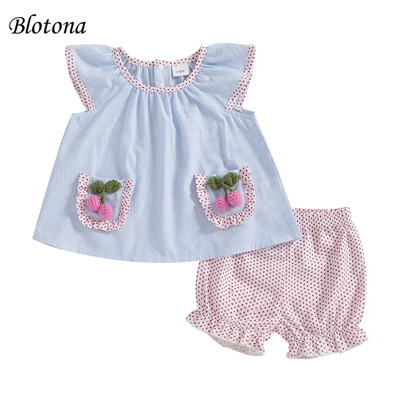 Blotona Baby Girls Summer Outfits Cherry Patch Pockets Fly Sleeves Tops and Elastic Dot Print Shorts Set Fashion Cute Clothes
Blotona Baby Girls Summer Outfits Cherry Patch Pockets Fly Sleeves Tops and Elastic Dot Print Shorts Set Fashion Cute Clothes