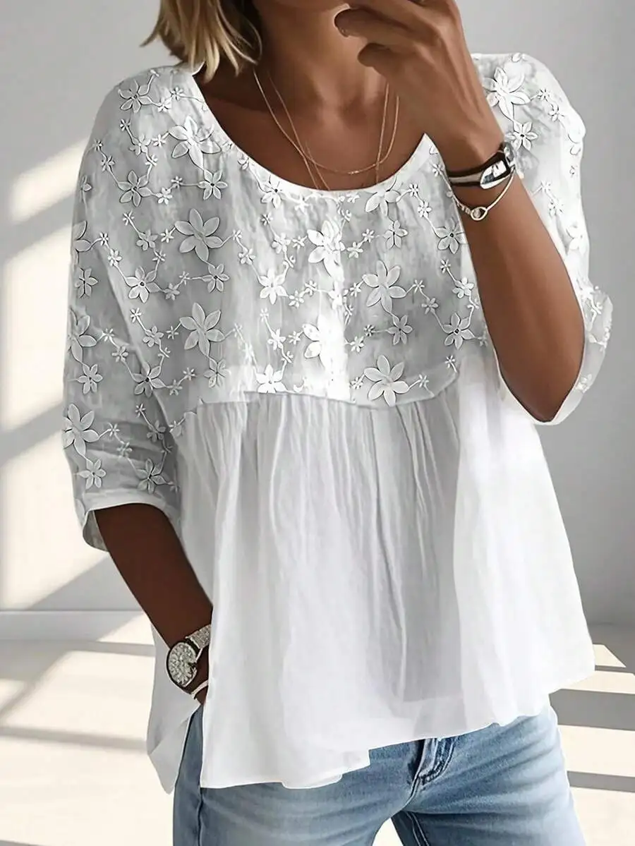 Womens Floral Embroidery Round Neck Loose Half Sleeve Casual Blouse
Womens Floral Embroidery Round Neck Loose Half Sleeve Casual Blouse