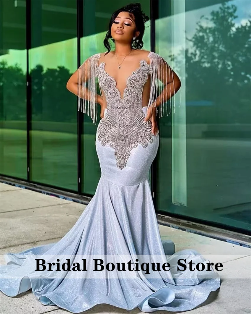 Glitter Blue Long Prom Dress 2025 Diamonds Crystals Birthday Party Tassels Formal Party Gwon For Wedding Customized
Glitter Blue Long Prom Dress 2025 Diamonds Crystals Birthday Party Tassels Formal Party Gwon For Wedding Customized