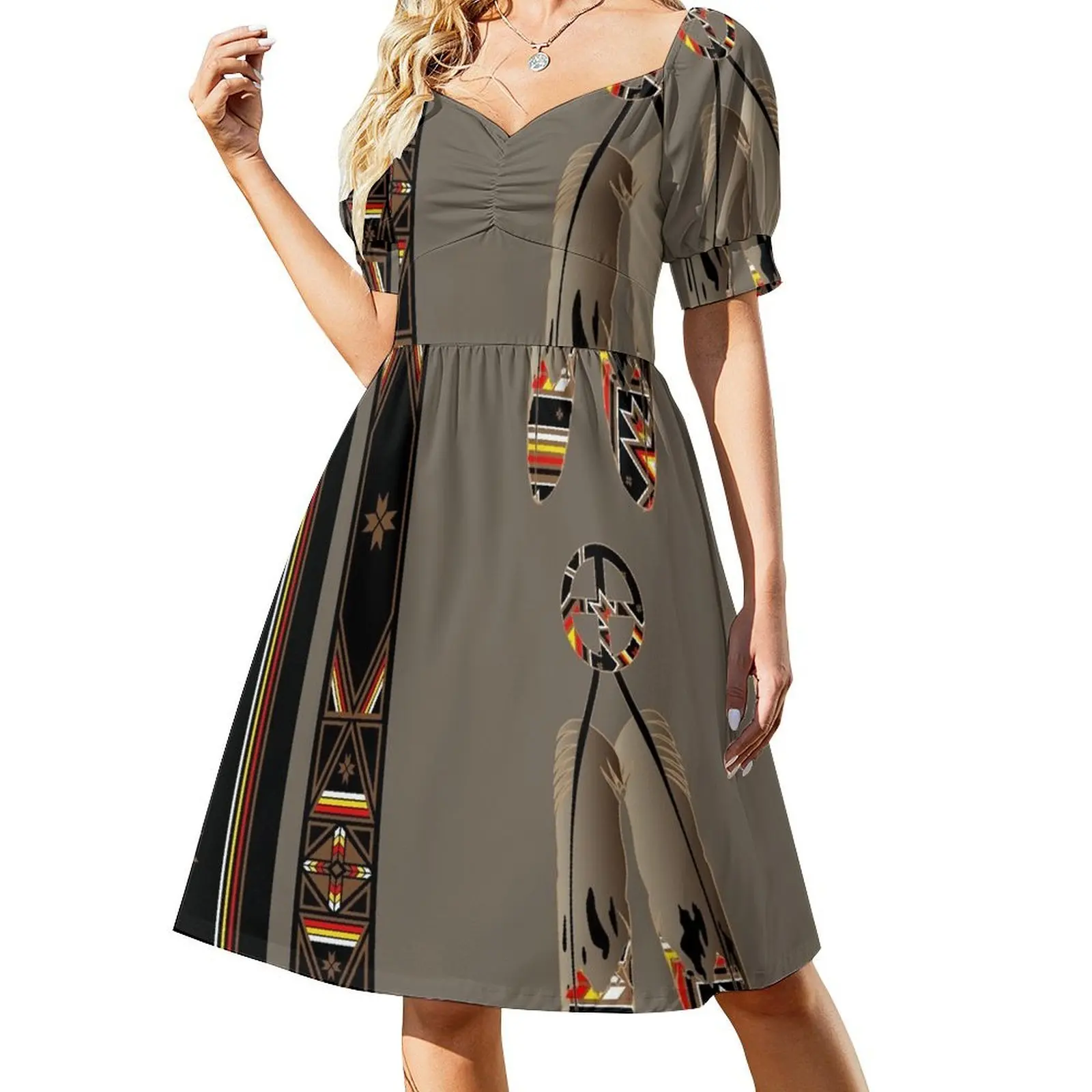 Lakota Design Short Sleeved Dress elegant dress Dress women Women's summer skirt
Lakota Design Short Sleeved Dress elegant dress Dress women Women's summer skirt