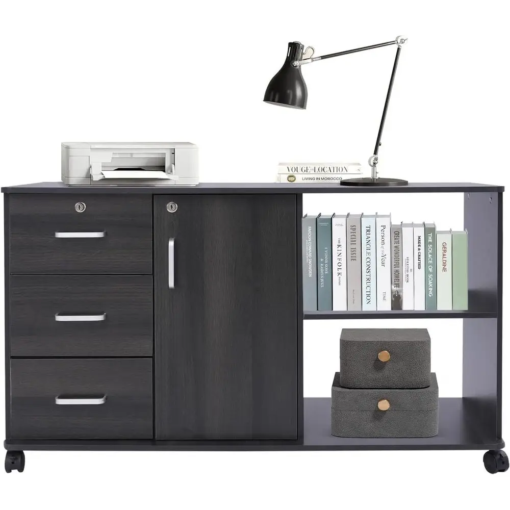 3-Door Mobile Lateral Filing Cabinet with Open Storage Shelves and Locking File Cabinet for Home Office, Black Walnut
3-Door Mobile Lateral Filing Cabinet with Open Storage Shelves and Locking File Cabinet for Home Office, Black Walnut