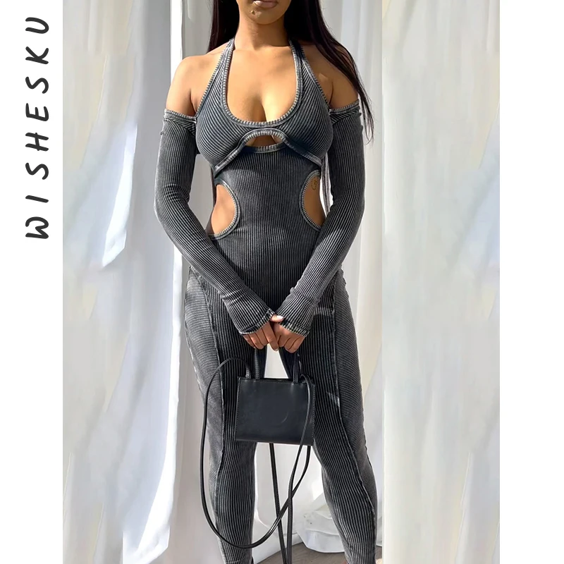 Sexy Halter Off Shoulder Long Sleeve Jumpsuits Women Cut Out Ribbed One Piece Rompers 2023 Spring Fall Washed Playsuits
Sexy Halter Off Shoulder Long Sleeve Jumpsuits Women Cut Out Ribbed One Piece Rompers 2023 Spring Fall Washed Playsuits