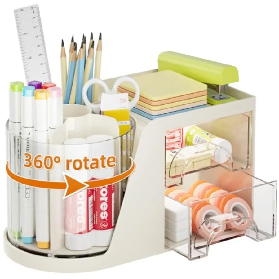 Desk Organizer with 2 Drawer, 360°Rotating Pen Holder, Desk Organizers and Accessories with 6 Slots Pencil Organizer + 2 Drawer
Desk Organizer with 2 Drawer, 360°Rotating Pen Holder, Desk Organizers and Accessories with 6 Slots Pencil Organizer + 2 Drawer