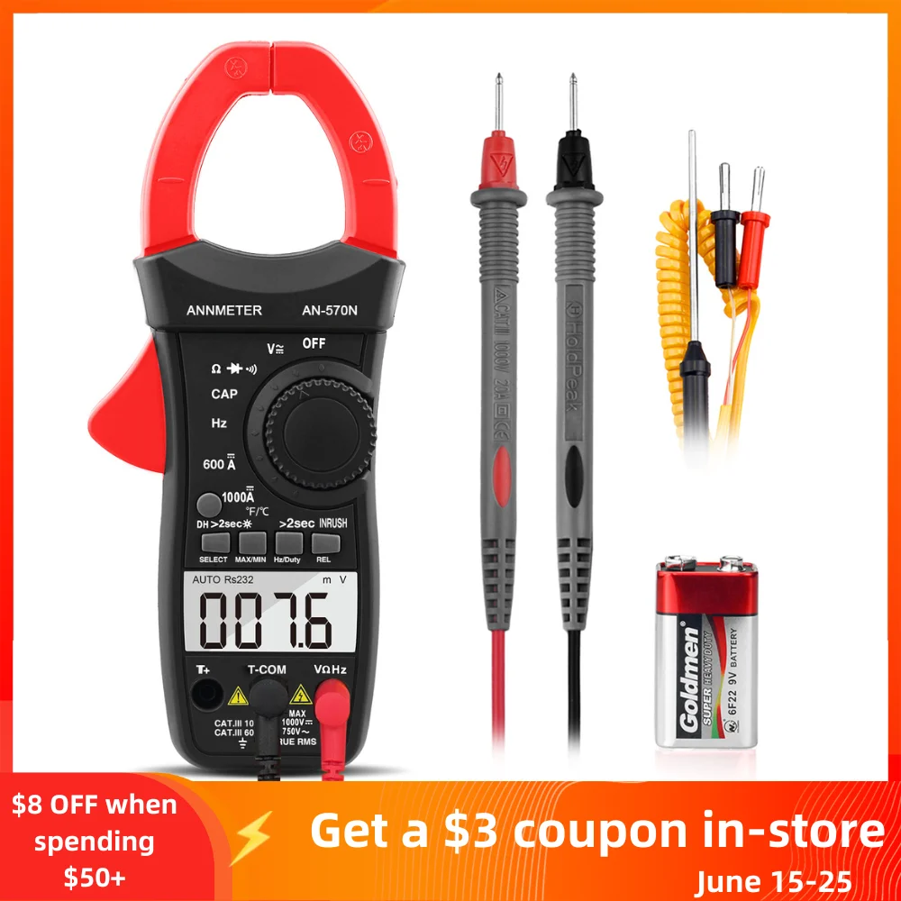 Inrush Current Clamp Multimeter-Auto Range AC/DC, 6000 Counts for Voltage, Amperage, Resistance & Temperature Measurement
Inrush Current Clamp Multimeter-Auto Range AC/DC, 6000 Counts for Voltage, Amperage, Resistance & Temperature Measurement