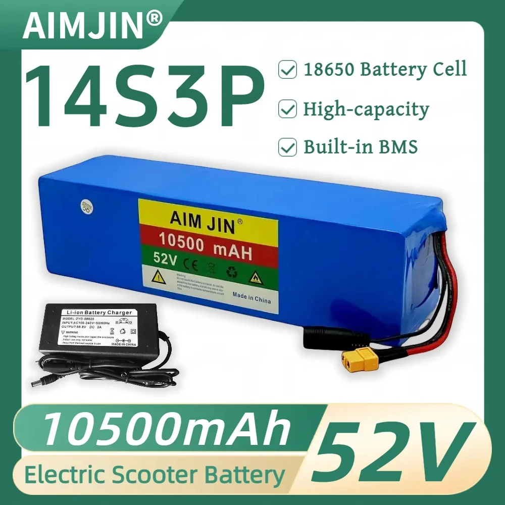 100% New Original 18650 14S3P Lithium Battery Pack 52V 10500mAh Large capacity Battery 1500W 1000W Suitable For Electric EScoote
100% New Original 18650 14S3P Lithium Battery Pack 52V 10500mAh Large capacity Battery 1500W 1000W Suitable For Electric EScoote