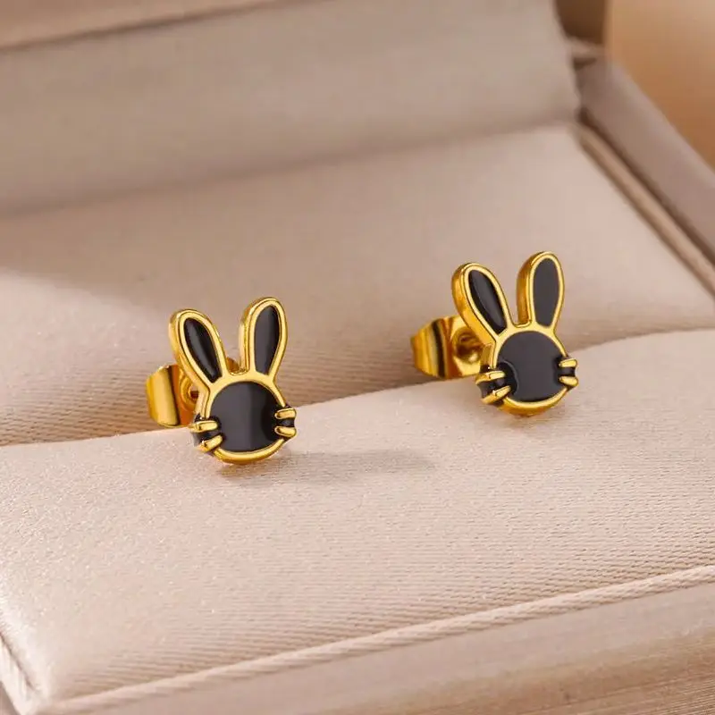Cute Black Rabbit Earrings for Women Stainless Steel Tiny Animal Stud Earrings 2024 Trending Piercing Gold Color Fashion Jewelry
Cute Black Rabbit Earrings for Women Stainless Steel Tiny Animal Stud Earrings 2024 Trending Piercing Gold Color Fashion Jewelry