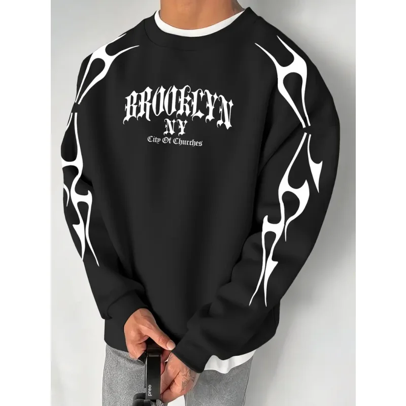 Men's round neck sweatshirt, comfortable clothing, weekend outing outfit, slogan print, breathable material, long sleeve top, su 
Men's round neck sweatshirt, comfortable clothing, weekend outing outfit, slogan print, breathable material, long sleeve top, su