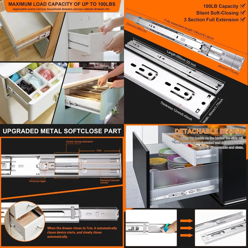 22-Inch 6-Pack Slides for Cabinets, Kitchen, Side Mount, 100 LB Capacity, Silver
22-Inch 6-Pack Slides for Cabinets, Kitchen, Side Mount, 100 LB Capacity, Silver