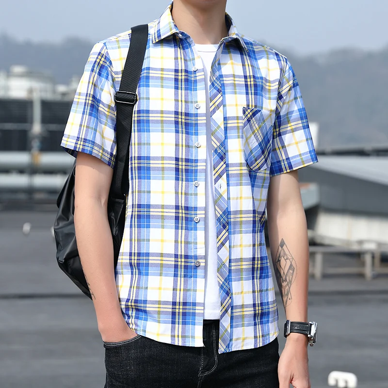 Новая летняя мужская рубашка с коротким рукавом, приталенная, модная, в клетку, универсальная, в корейском стиле, для студентов
Новая летняя мужская рубашка с коротким рукавом, приталенная, модная, в клетку, универсальная, в корейском стиле, для студентов