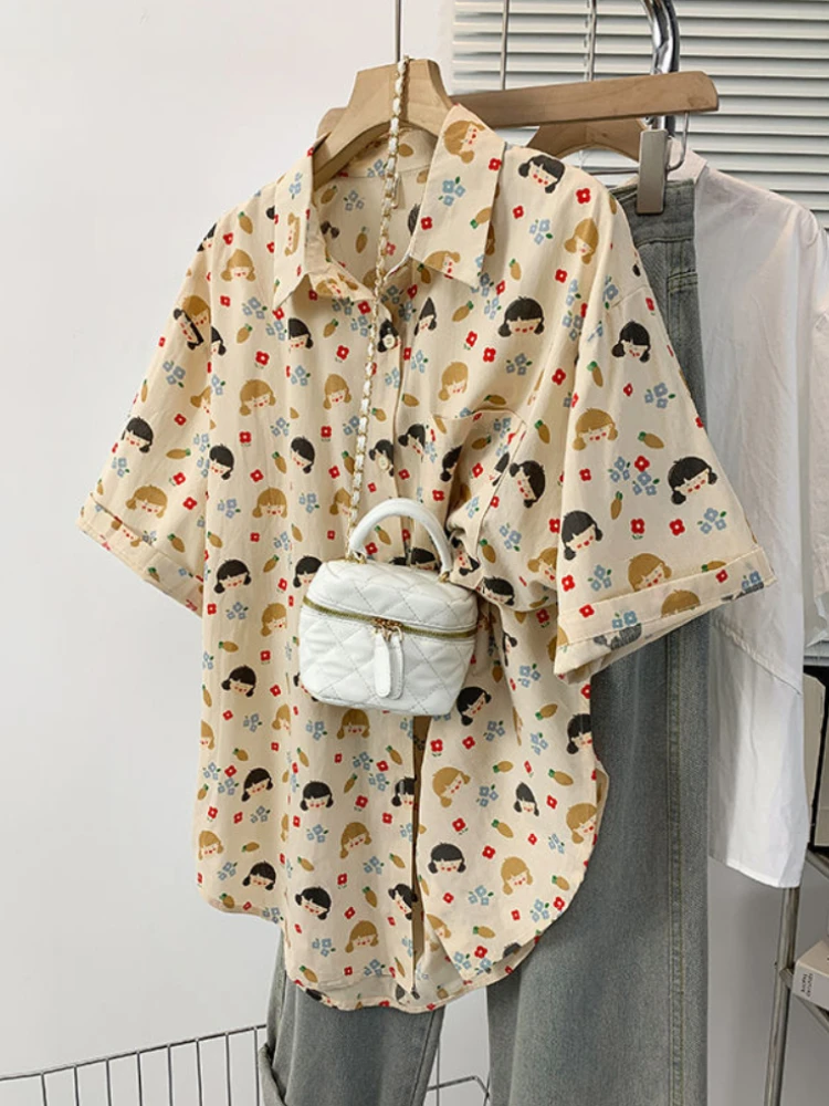 Preppy Style Shirts for Women Turn Down Collar Short Sleeve Pockets Cartoon Print Blouses Summer All Match Vintage Clothing 2024
Preppy Style Shirts for Women Turn Down Collar Short Sleeve Pockets Cartoon Print Blouses Summer All Match Vintage Clothing 2024