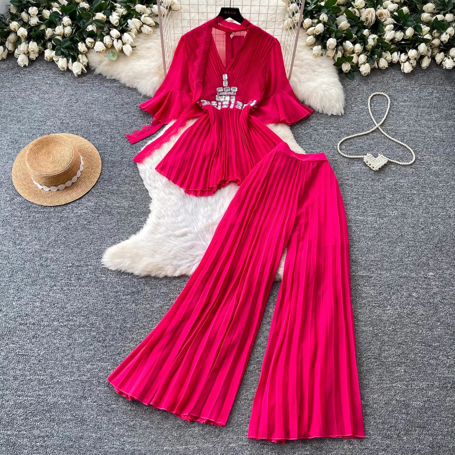 Pant Set Women Two Piece Sets V Neck Full Sleeve Tops Wide Leg Long Pants Tight Waist Y2k Streetwear Elegant Casual Loose 2026
Pant Set Women Two Piece Sets V Neck Full Sleeve Tops Wide Leg Long Pants Tight Waist Y2k Streetwear Elegant Casual Loose 2026