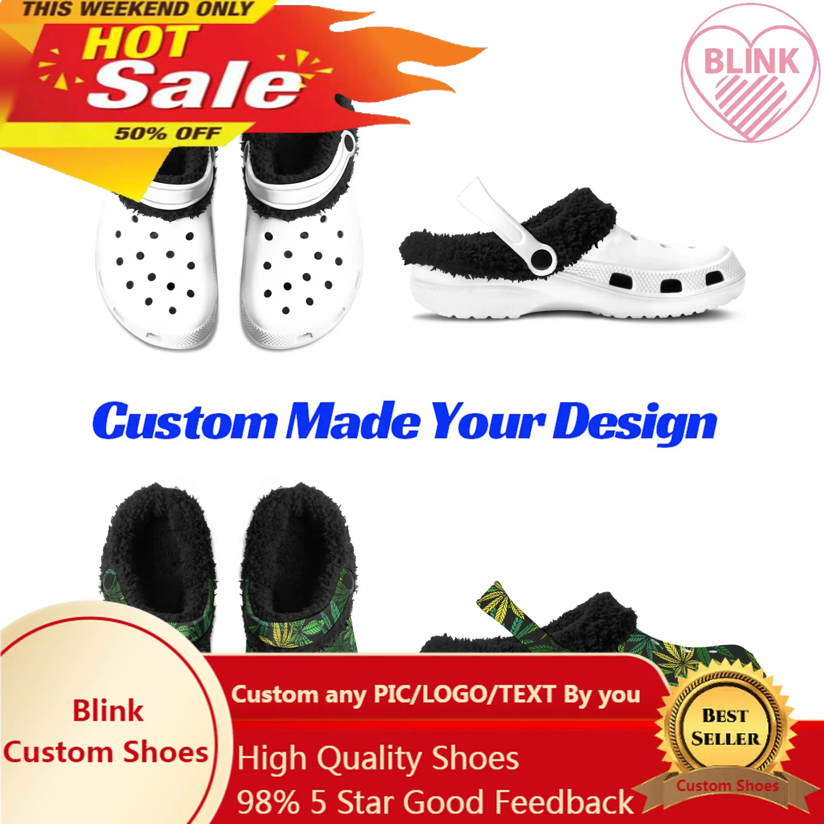 

Custom Sublimation Print Fashion Men Women Home Fuzzy Clog Slippers Slides Sandals P65