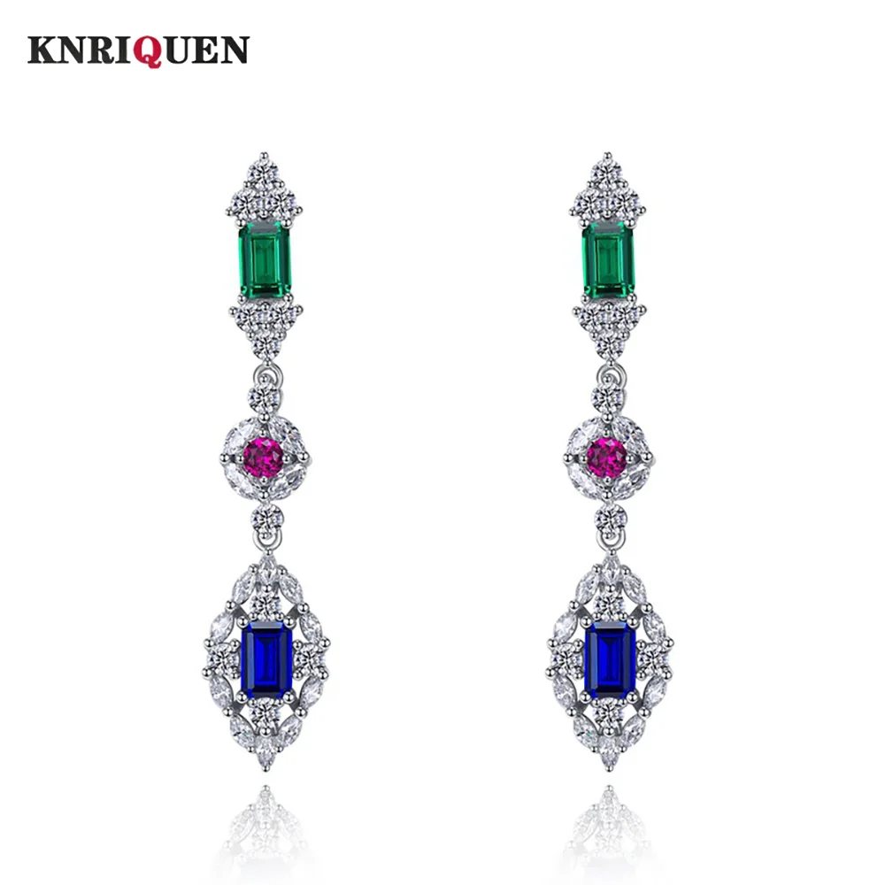 Retro 100% 925 Real Silver Sapphire Emerald Ruby Lab Diamond Drop Earrings for Women Gemstone Wedding Fine Jewelry Female Gift
Retro 100% 925 Real Silver Sapphire Emerald Ruby Lab Diamond Drop Earrings for Women Gemstone Wedding Fine Jewelry Female Gift