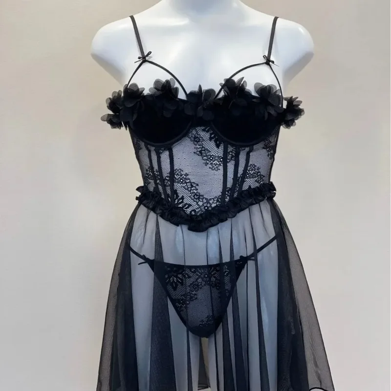 Французская сексуальная пижама для женщин, кружевная сетчатая ночная сорочка на бретельках с пуш-ап эффектом для небольшой груди, весна-осень 2026
Французская сексуальная пижама для женщин, кружевная сетчатая ночная сорочка на бретельках с пуш-ап эффектом для небольшой груди, весна-осень 2026