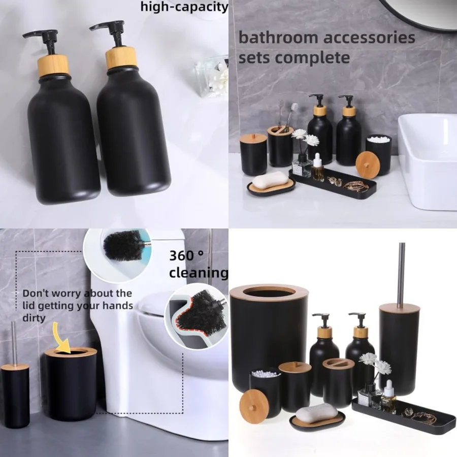 Matte Bathroom Accessories Set 9PCS, Bamboo Bathroom Accessories Sets Complete with Trash Can, Soap Dispenser and Toothbrush Ho
Matte Bathroom Accessories Set 9PCS, Bamboo Bathroom Accessories Sets Complete with Trash Can, Soap Dispenser and Toothbrush Ho
