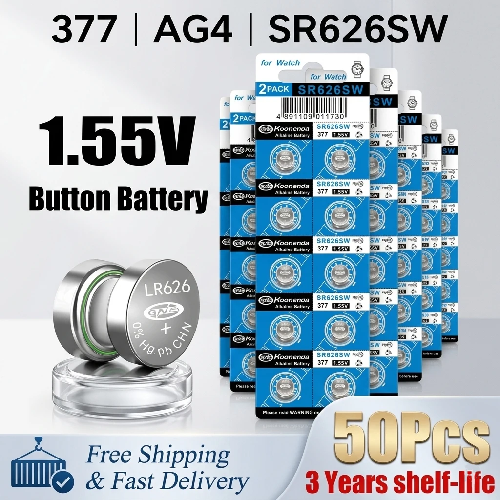 AG4 377 LR626 Watch Battery 1.55V (10-100PCS) Alkaline Button Cell for Car Key Fob Motherboard Remote Control Toy Calculator
AG4 377 LR626 Watch Battery 1.55V (10-100PCS) Alkaline Button Cell for Car Key Fob Motherboard Remote Control Toy Calculator